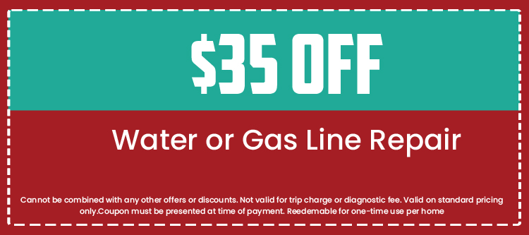 $35 off coupon for water or gas line repair from Loyalty Plumbing, featuring terms and conditions for use.