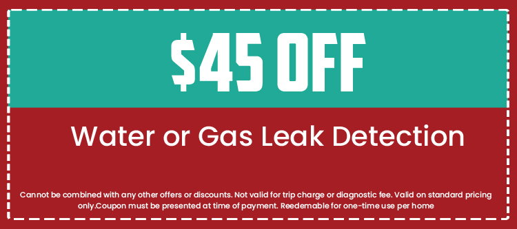 $45 off coupon for water or gas leak detection services from Loyalty Plumbing, with terms and conditions.