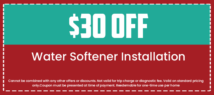 $30 off coupon for water softener installation from Loyalty Plumbing, featuring terms and conditions for use.