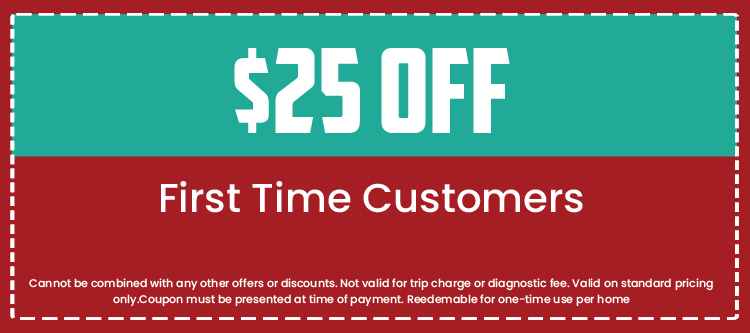 $25 off coupon for first-time customers of Loyalty Plumbing, with terms and conditions for plumbing service discounts.
