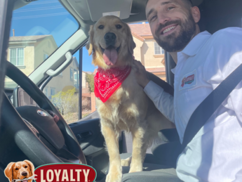 Loyalty Plumber with Pet after Water Purification Service in Las Vegas, NV